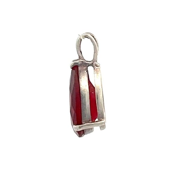 VTG Estate Sterling Silver & Lab Created Synthetic Ruby Teardrop Pendant! 184 - Picture 4 of 6